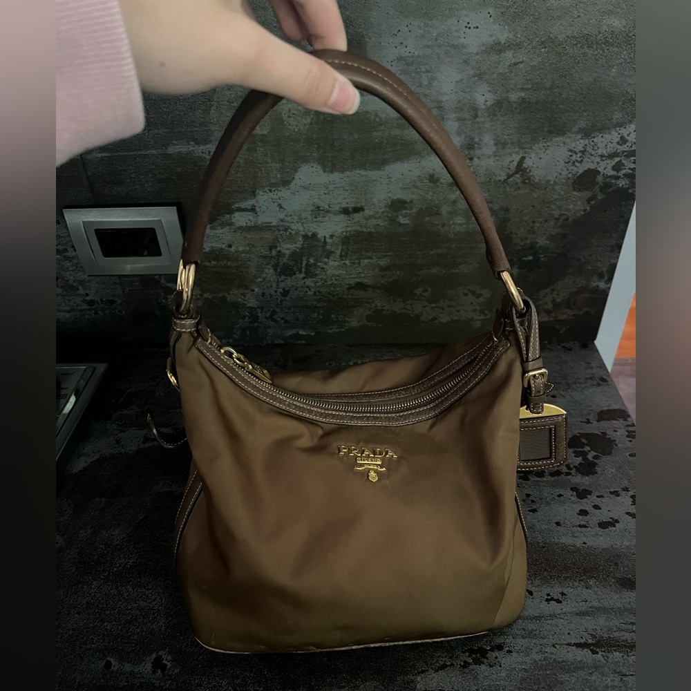 Prada Brown Nylon Bag with Leather Trim